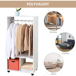 Set di 2 appendiabiti salvaspazio mobili con rotelle, 2 vani + ampio spazio appendiabiti in legno bianco