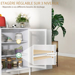 Buffet meuble de cuisine à 3 niveaux avec 2 portes grillagées avec étagère réglable 80 x 37 x 92 cm blanc