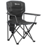 Chaise de camping pliante et portable avec porte-gobelets, poches latérales et sac de transport, noir