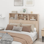 Tête de lit sur pied avec rangements, accessoire de lit 4 compartiments ouverts, 140 x 19 x 103,5 cm, effet bois naturel