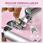 Valise trolley maquillage mallette cosmétique vanity poignée télescopique réglable 36L x 23l x 58H cm alu ABS rose