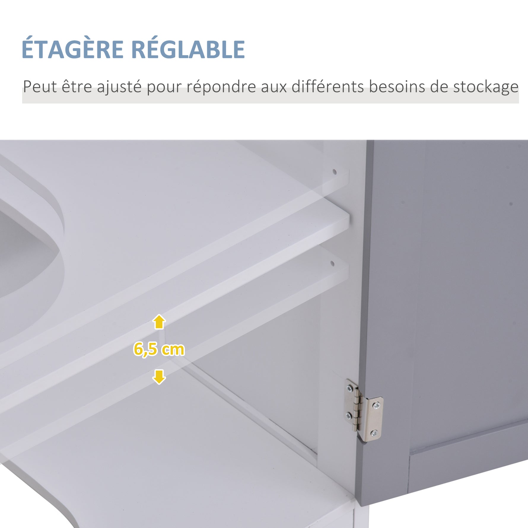 Meuble salle de bain sous lavabo - meuble sous-vasque - placard 2 portes avec étagère - dim. 60L x 30l x 60H cm - en bois gris blanc