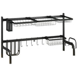 Égouttoir à vaisselle au-dessus de l'évier séchoir à vaisselle 2 niveaux, modulables en acier, 93 x 30 x 52 cm, noir
