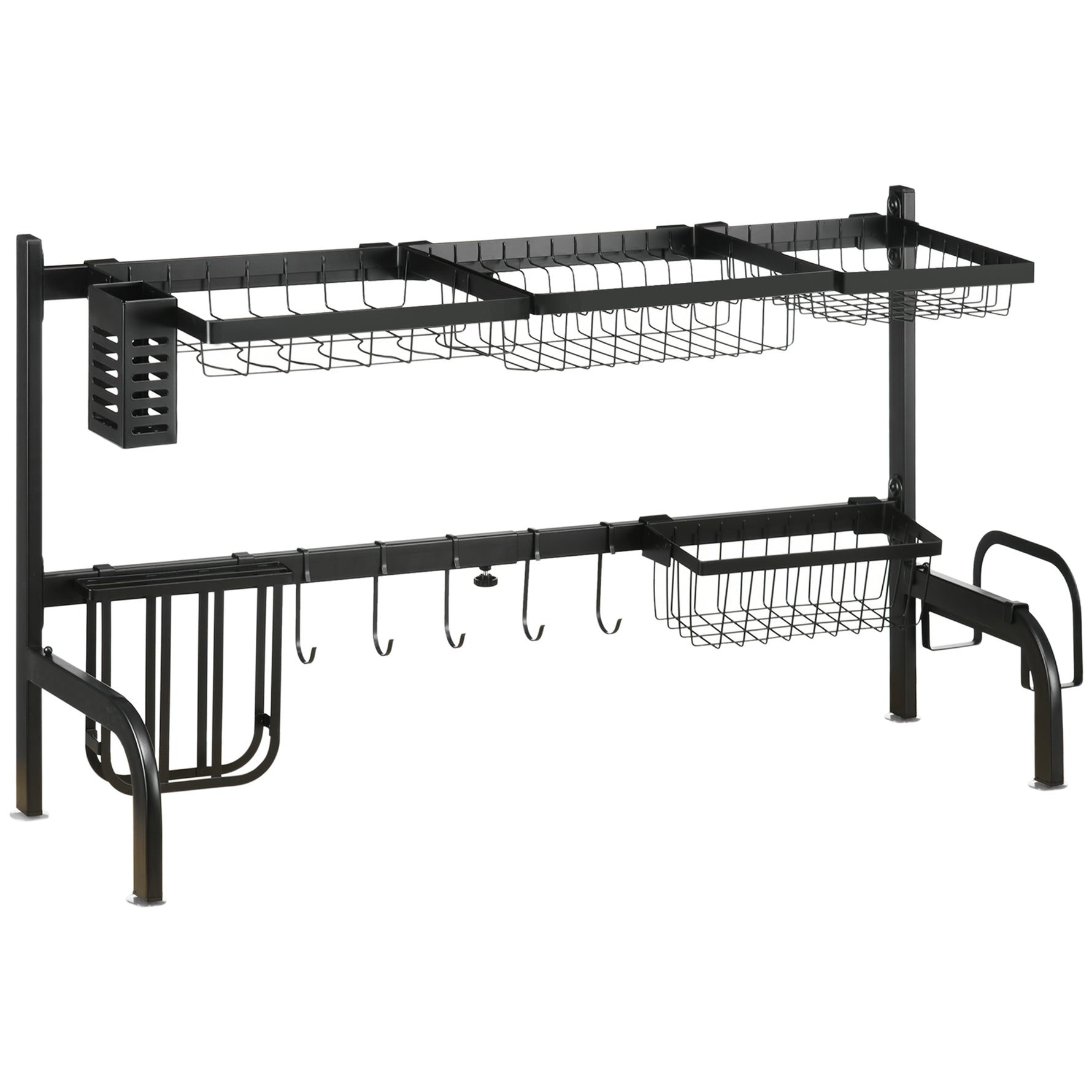 Égouttoir à vaisselle au-dessus de l'évier séchoir à vaisselle 2 niveaux, modulables en acier, 93 x 30 x 52 cm, noir