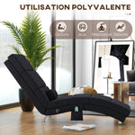 Fauteuil relax chaise longue de relaxation ergonomique, massant et chauffant avec télécommande 56 x 168 x 84 cm noir