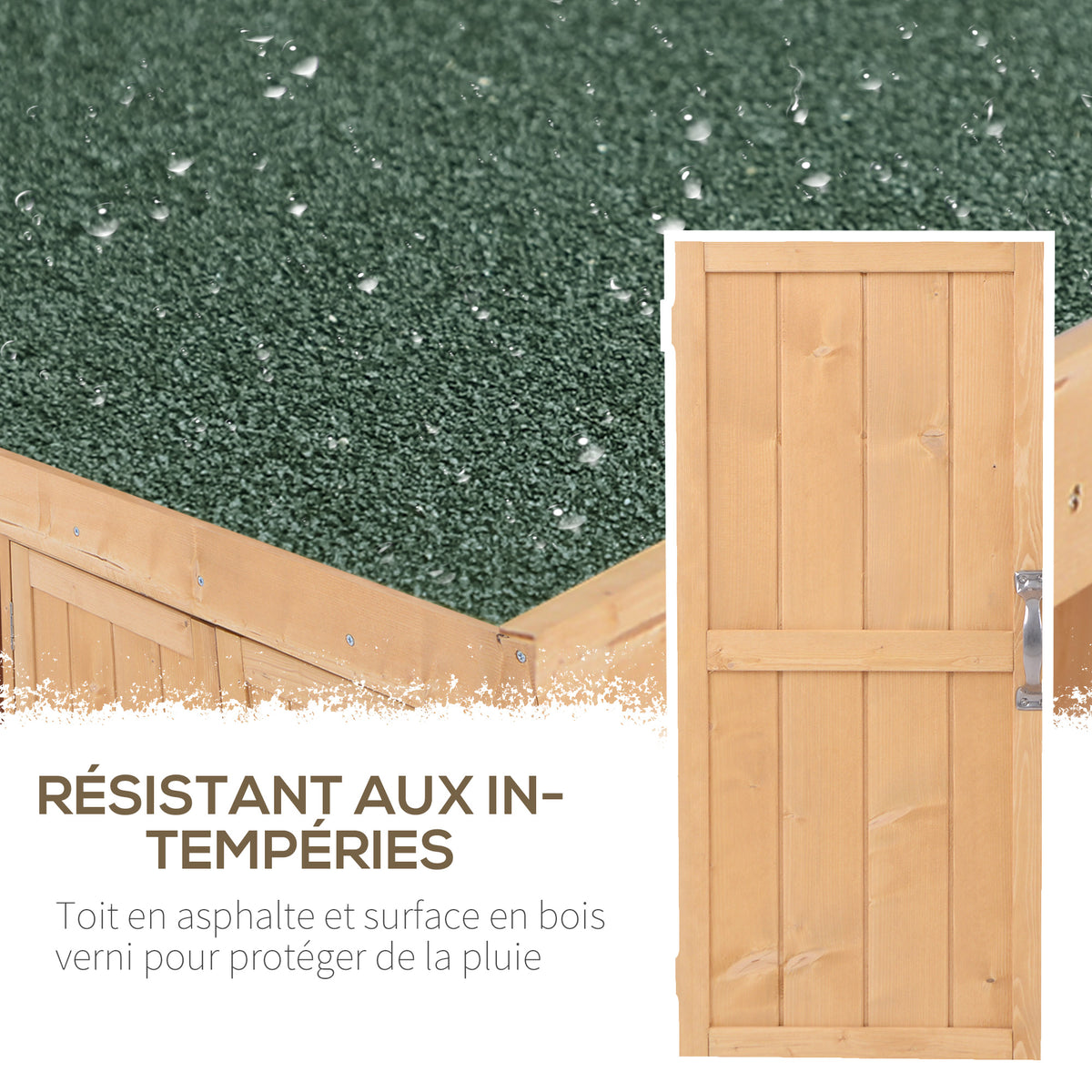 Armoire de Jardin sur Pied Double Porte étagère et Toit bitumé relevable dim. 74L x 43l x 88H cm Bois Massif de Sapin