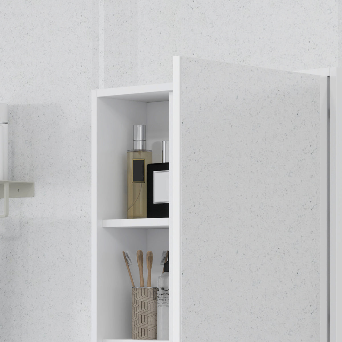 Armoire murale salle de bain avec miroir, meuble salle de bain, 5 compartiments et étagère réglable, 60x15x76cm, blanc