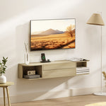 Meuble TV suspendu meuble télé pour téléviseur 50 pouces tiroir étagères passe-câbles 120x24x22,4cm effet bois naturel