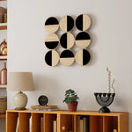 Wanddekoration aus Metall, Wandskulptur aus Metall, einzigartiges Design mit mehreren Scheiben, 60 x 60 cm, natur und schwarz