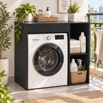 Mueble para lavadora, armario para lavadora y secadora con 2 compartimentos abiertos, 96 x 60 x 90,5 cm, negro
