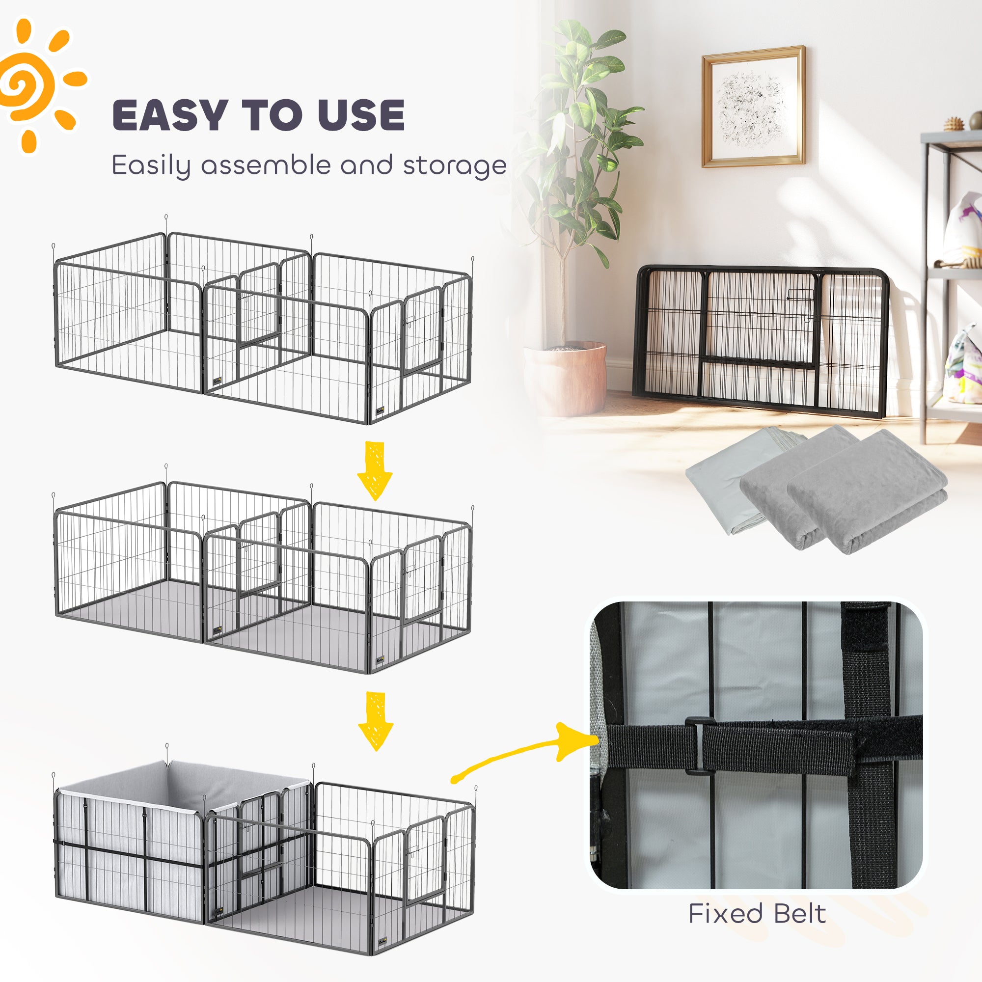 Parc de Mise Bas pour Chien 2 Compartiments Séparés avec Toile Oxford Coupe-Vent 7 Panneaux 203x102x60cm Noir