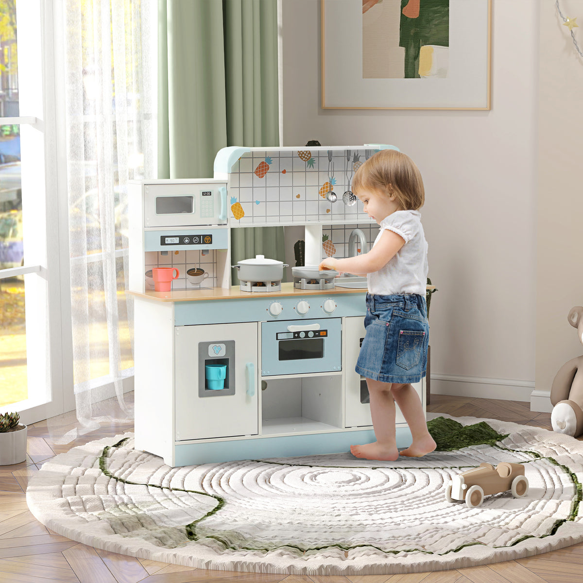 Cuisine enfant jouet d'imitation, dinette enfant avec lumières et sons réalistes, 88,6 x 31,7 x 90,4 cm, blanc