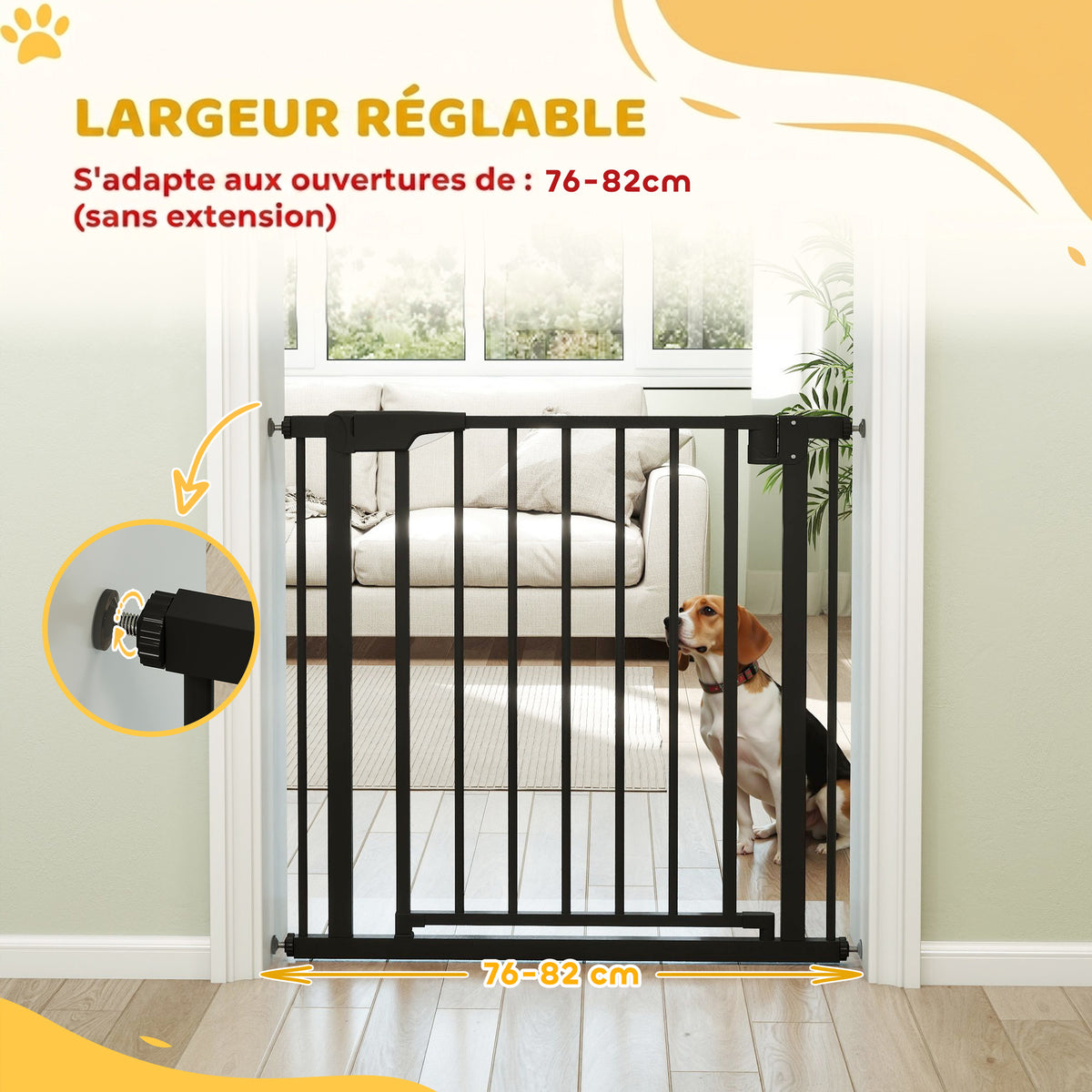 Barrière de sécurité pour chiens et bébés 76 à 81 cm avec extension fixation par pression sans perçage blanc