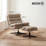 Loungefauteuil met verstelbare voetensteun, 360° draaibaar, gestoffeerd linnen accentfauteuil, brede zitting, bruin