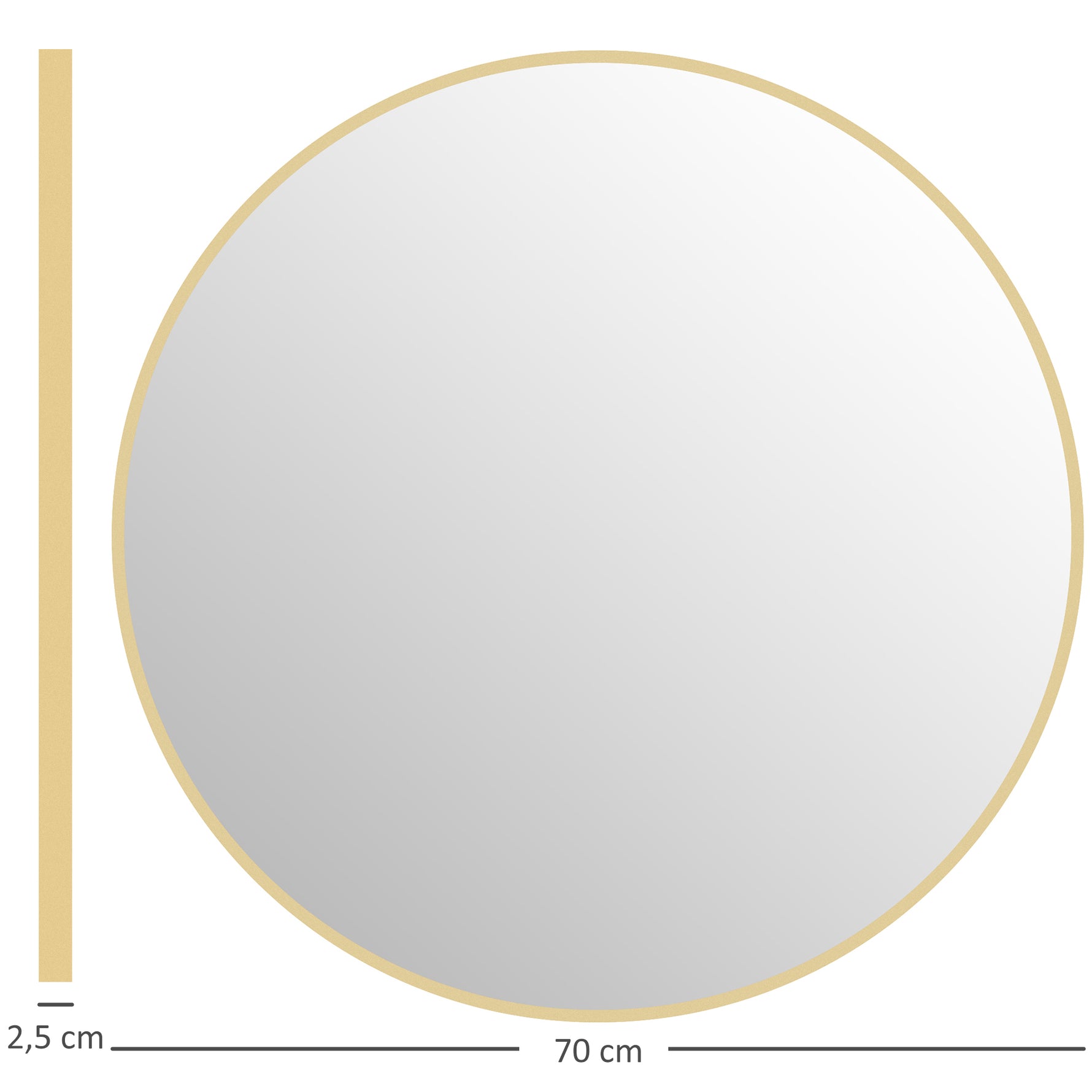 Miroir rond miroir salle de bain cadre en métal facile à installer, pour chambre, salon, entrée, Ø 70 x 2,5 cm or