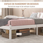 Estructura de cama de madera maciza 90x190 cm, cama individual con cabecero y somier de láminas resistente para niños y adultos