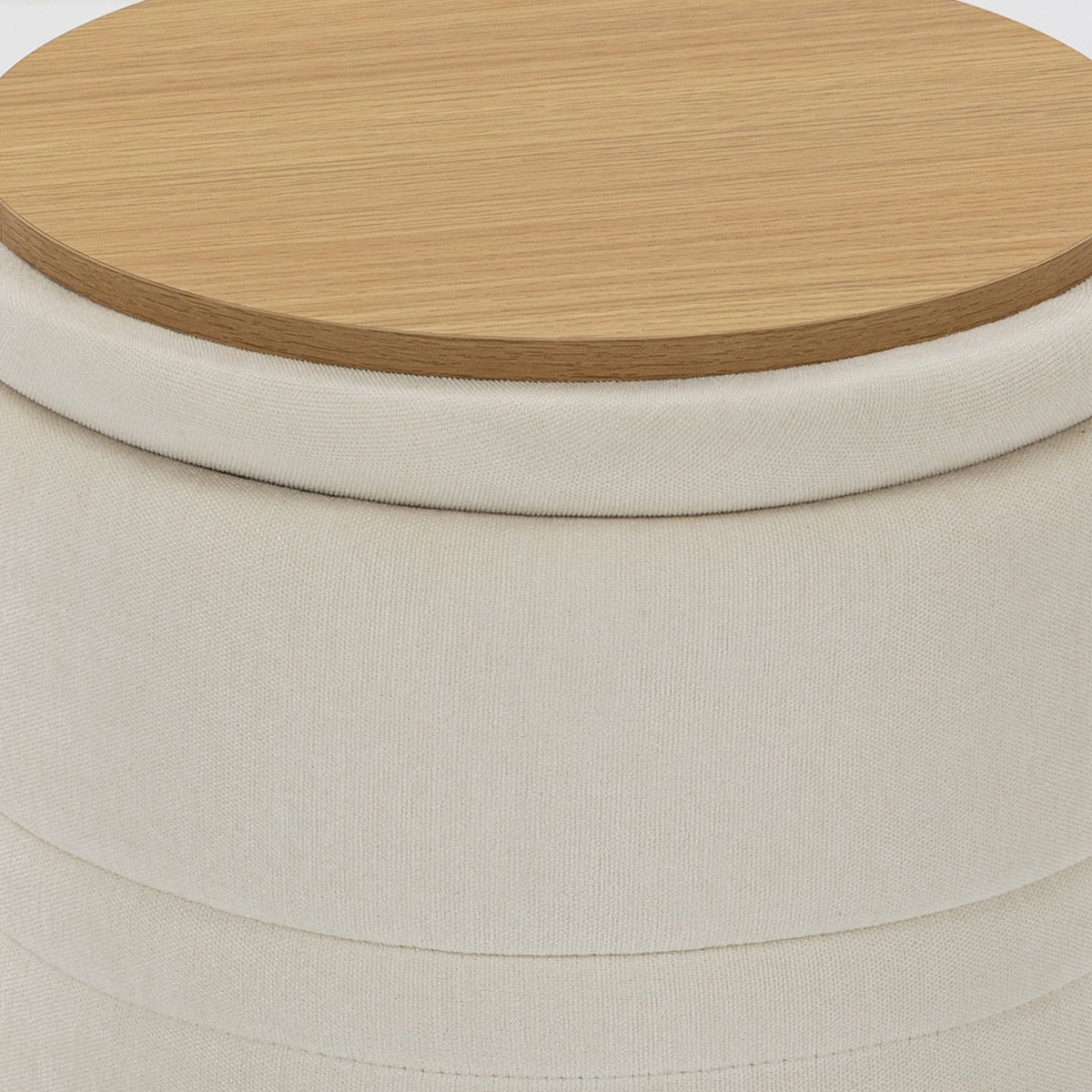 Pouf de Rangement en Chenille avec Couvercle, Tabouret Rond pour Salon et Chambre, Beige