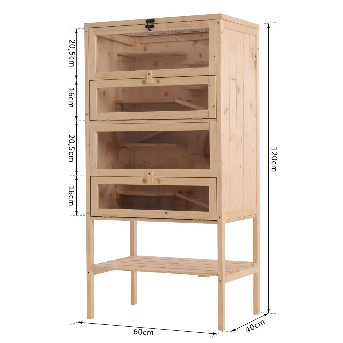 Cage pour hamsters souris petits rongeurs multi-niveaux 5 étages 10 plateformes bois de pin 60 x 40 x 120 cm