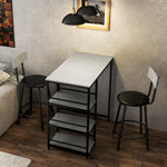 Ensemble table de bar avec 2 tabourets et étagères de rangement pour salle à manger, cuisine, gris et noir