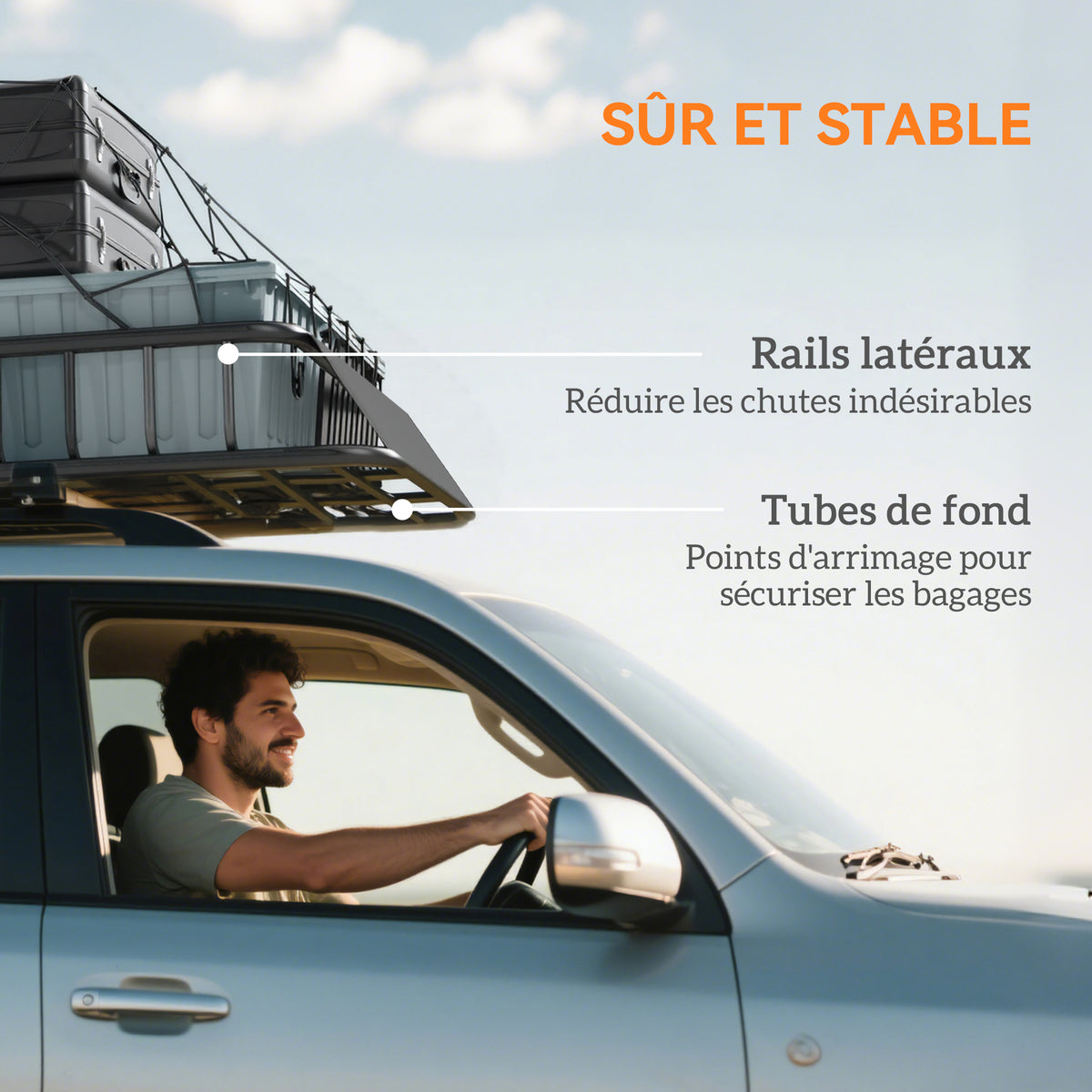 Porte-bagage pour voiture universel, galerie de toit pour voiture en acier charge 90,7 kg 110,5 x 99,5 x 18,5 cm, noir