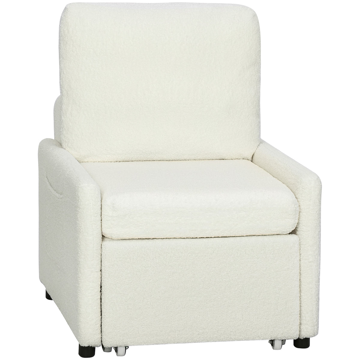 Fauteuil convertible 1 place, fauteuil-lit avec rangement caché, assise large et rembourrée, 72 x 85,5 x 91 cm, crème