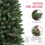 Albero di Natale artificiale 180 cm, albero di Natale slim con supporto in acciaio pieghevole, 618 rami, verde