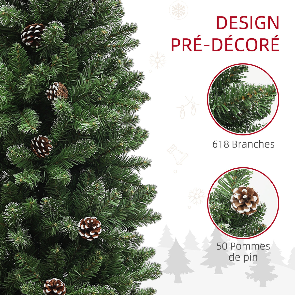 Albero di Natale artificiale 180 cm, albero di Natale slim con supporto in acciaio pieghevole, 618 rami, verde