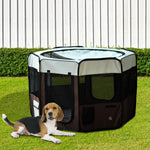 Parc enclos pliable pour chien chat petits animaux octogonal en tissu Oxford et acier Ø 90 x 41H cm marron beige