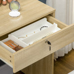 Kaptafelset met make-uptafel, gestoffeerde kruk, grote spiegel, meerdere open planken + 4 lades, naturel hout