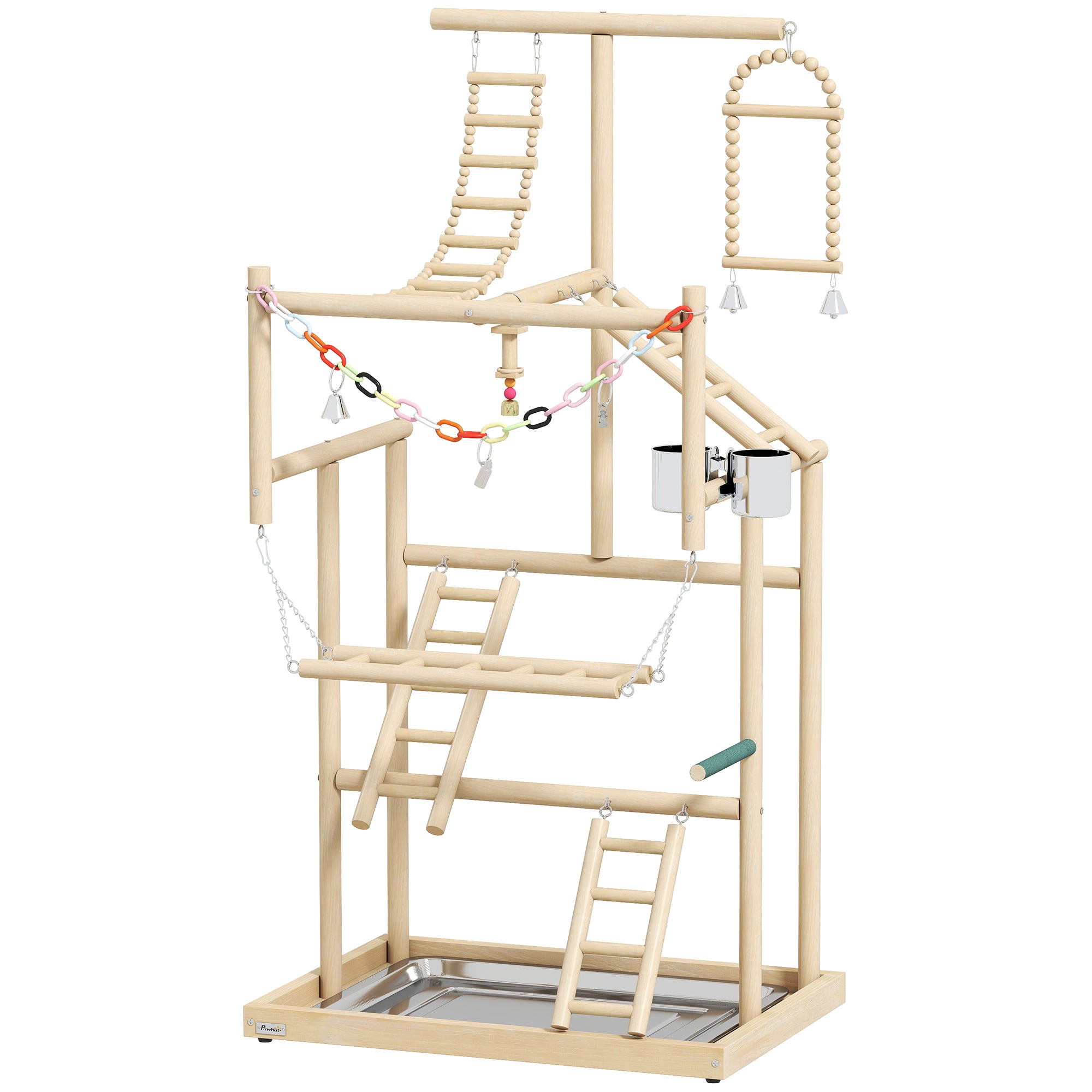 Aire de jeux pour oiseaux, terrain de jeu pour perroquet, échelles, jouet à chaîne, plateau, 48x38x95cm, bois naturel