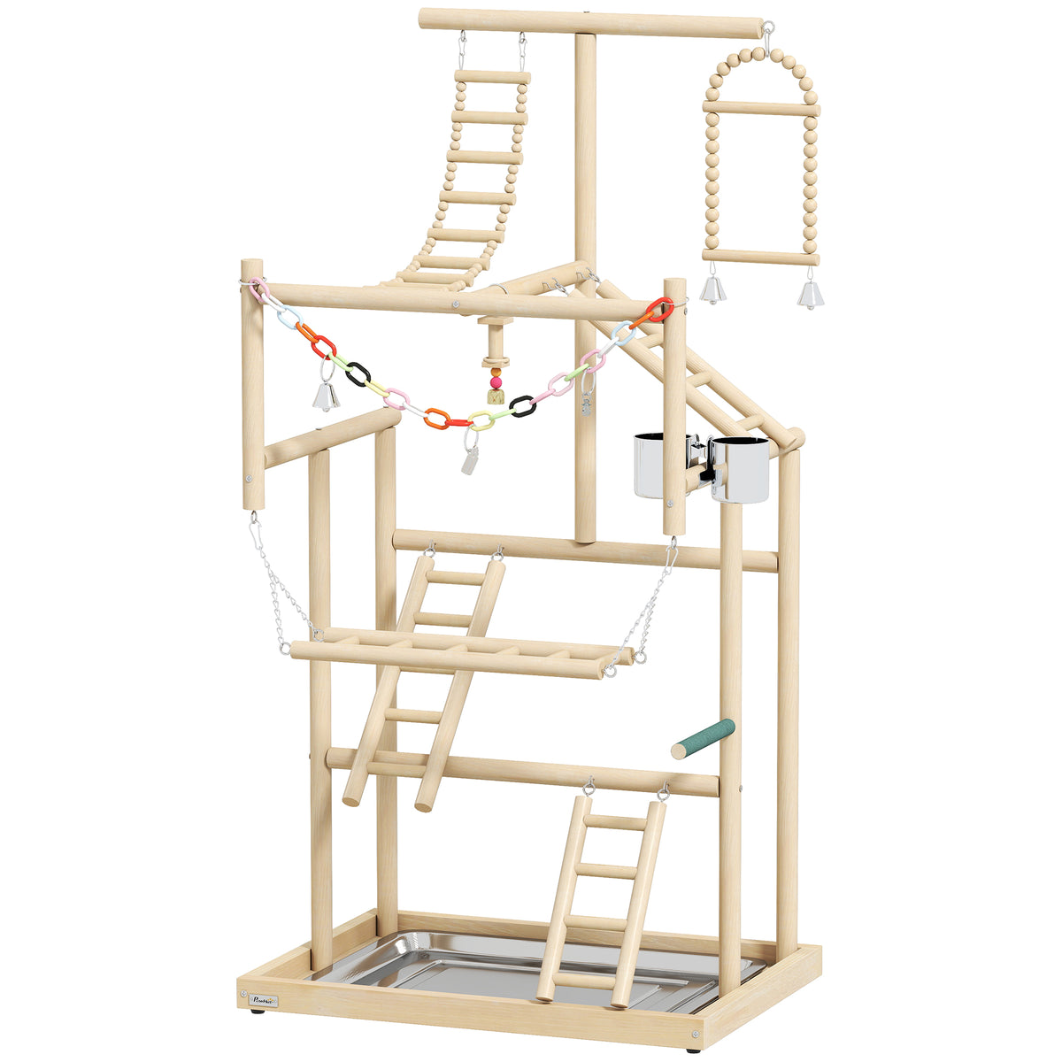 Aire de jeux pour oiseaux, terrain de jeu pour perroquet, échelles, jouet à chaîne, plateau, 48x38x95cm, bois naturel