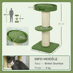 Arbre à Chat avec Griffoir, Centre d'Activités, Plateformes, Coussin, 45 x 45 x 91 cm, Vert et Beige