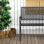 Banc de jardin banc extérieur jardin en acier avec dossier à motif floral pour 2 personnes 127 x 63 x 83 cm noir