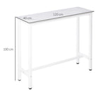 Table de bar table haute de cuisine mange-debout 120 x 40 x 100 cm châssis piètement acier, plateau aspect marbre blanc