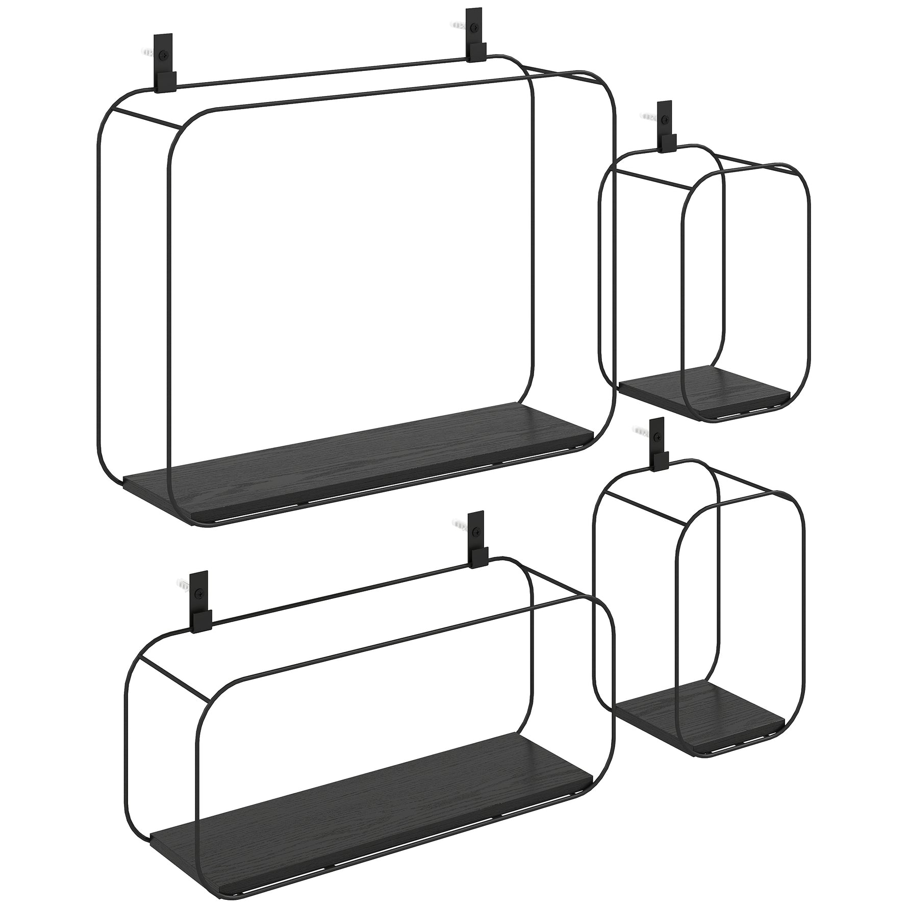 Lot de 4 étagères murales industrielles, étagères flottantes géométriques en métal, pour salon, chambre et bureau, noir