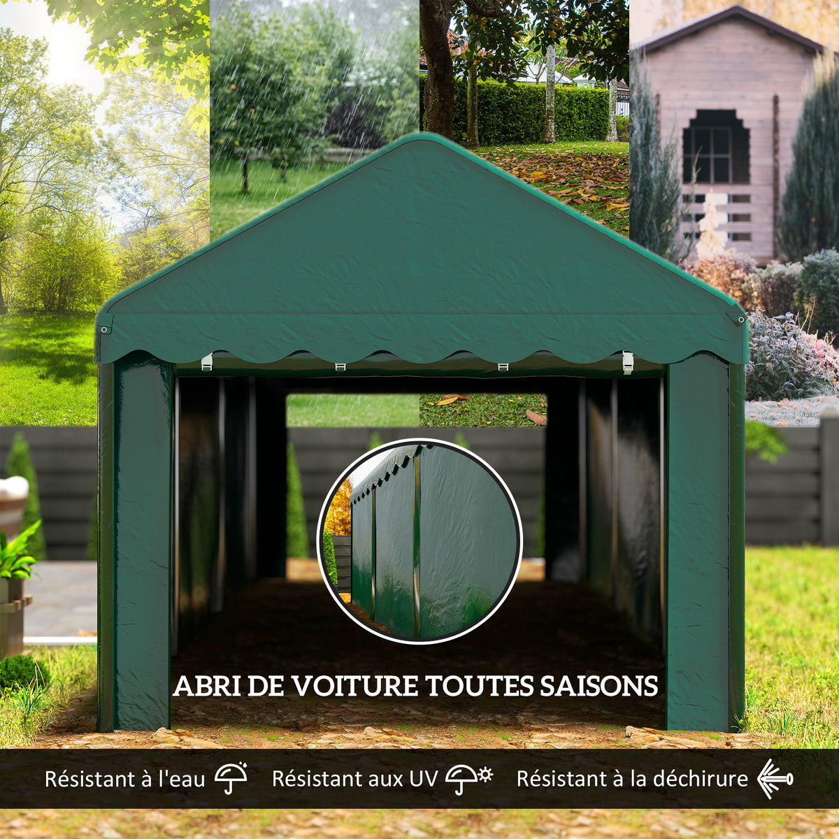 Tente garage carport 3 x 6m Auvent de voiture robuste avec 2 portes enroulables, toile 200g PE, vert