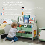 Meuble rangement enfant, rangement jouet enfant, 6 tiroirs en tissu et étagère à deux niveaux, 63x30x71cm, vert