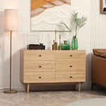 Commode 6 tiroirs meuble de rangement pieds en bois massif 120 x 40 x 80 cm marron clair