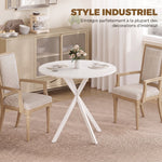Ronde eettafel voor 2 personen met blad in houtlook en gekruist stalen onderstel, wit