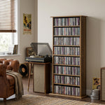 Rangements pour CD et DVD avec 8 compartiments et 6 étagères réglables, capacité max. 360 CD/185 DVD et Blu-ray, noyer