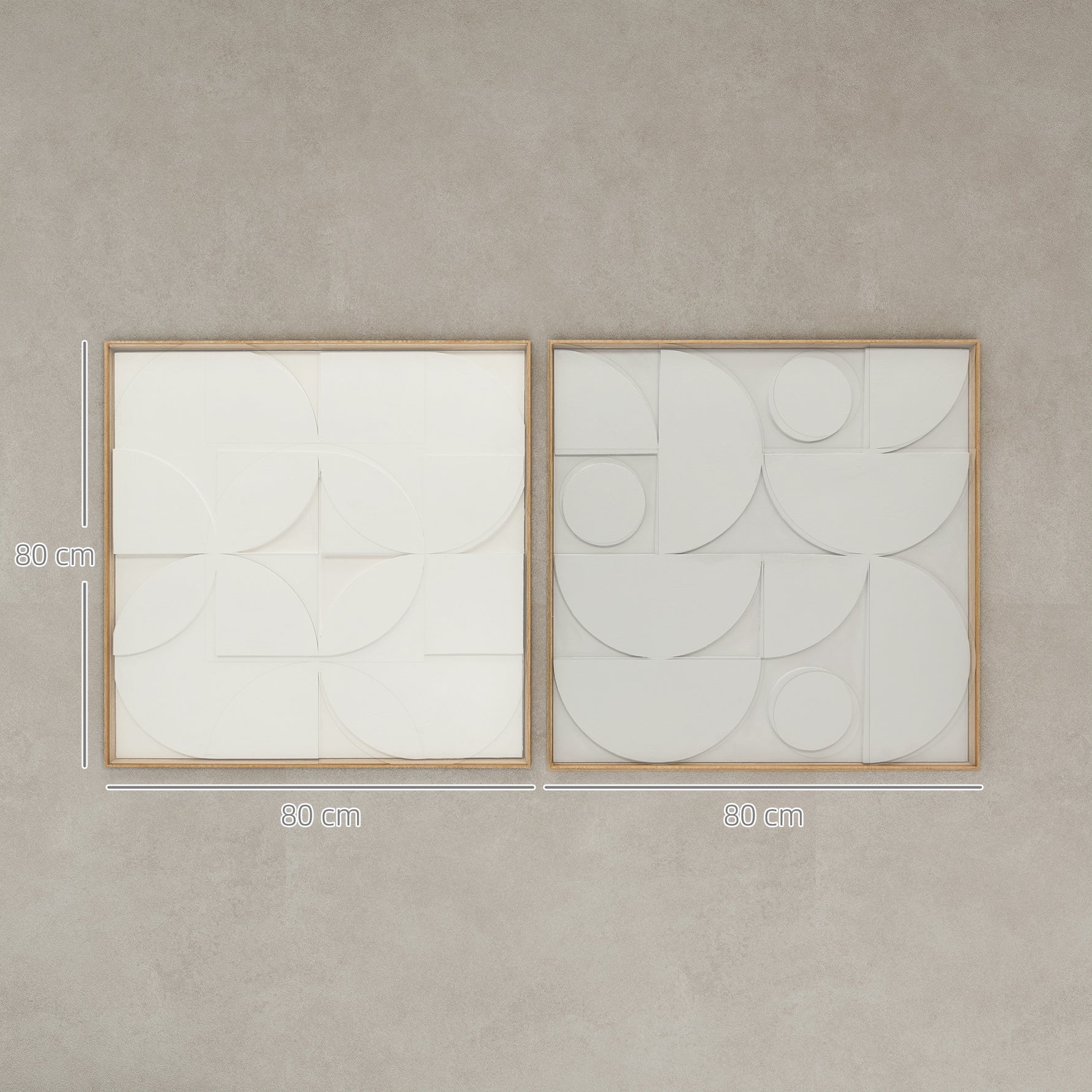 Lot de 2 tableaux abstraits 3D, décoration murale en bois géométrique, pour salon, chambre, bureau, 80 x 80 cm, blanc