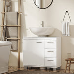Meuble sous lavabo, meuble de salle de bain avec 3 tiroirs et porte à fermeture amortie, 70 x 30 x 64 cm, blanc