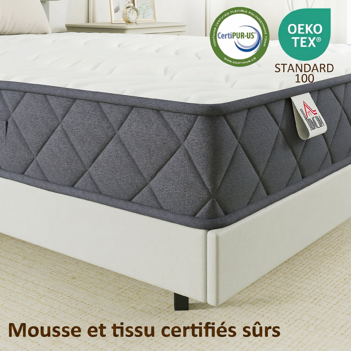 Matelas 90x190cm, matelas 1 personnes, mousse à mémoire de forme, 20cm d'épaisseur, certifié Oeko-Tex, fermeté moyenne