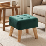 Fußhocker für das Wohnzimmer, Hocker, gepolzter Stoffsitz mit Holzbeinen, 27 x 27 x 26 cm, Dunkelgrün
