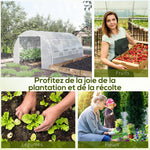 Serre de jardin serre tunnel 12 m² avec porte, parois latérales enroulables 8 fenêtres acier PE  4 x 3 x 2 m blanc
