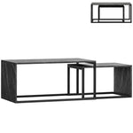 Lot de 2 tables basses gigognes design industriel encastrable en métal noir et effet marbre gris foncé
