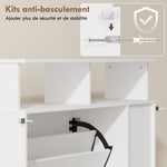 Meuble à chaussures, armoire à chaussures, 2 tiroirs rabattables, compartiments ouverts et étagère réglable, blanc