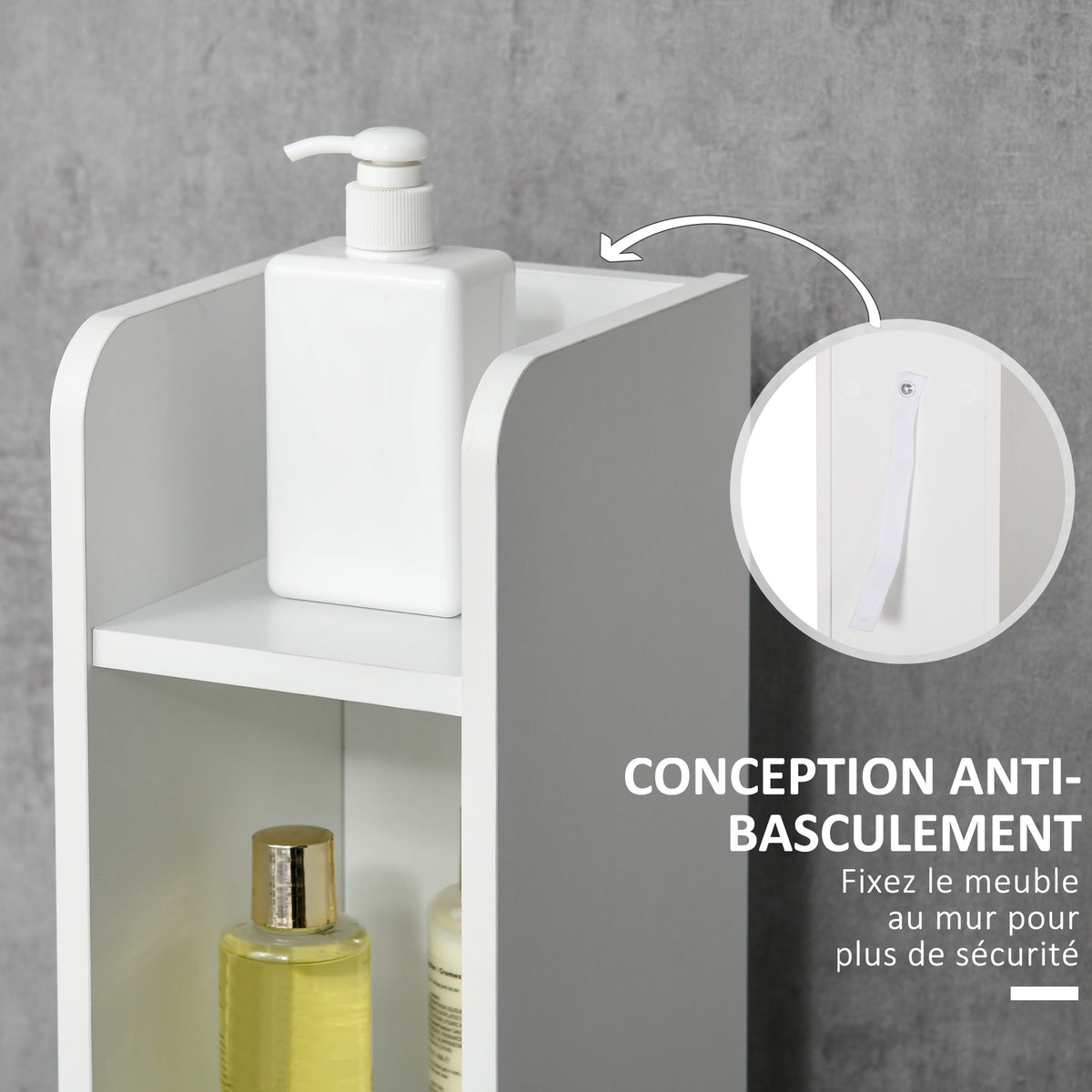 Meuble colonne de salle de bain armoire toilette haute avec étagères et placards - 15 x 17 x 120 cm blanc