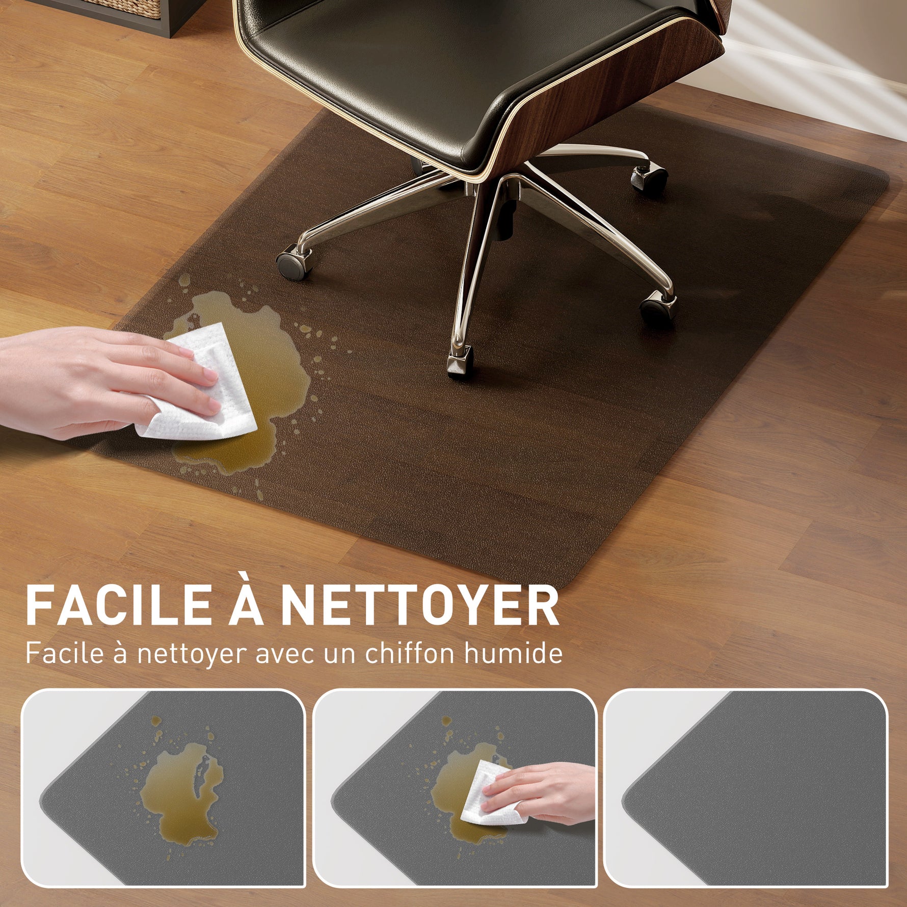 Tapis de chaise de bureau rectangulaire, antidérapants en plastique noir 120x90cm