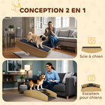 Bascule Chien Agility Réversible 2-en-1 Escalier pour Chien 3 Marches en Bois 80x39,5x20cm, Bois Naturel